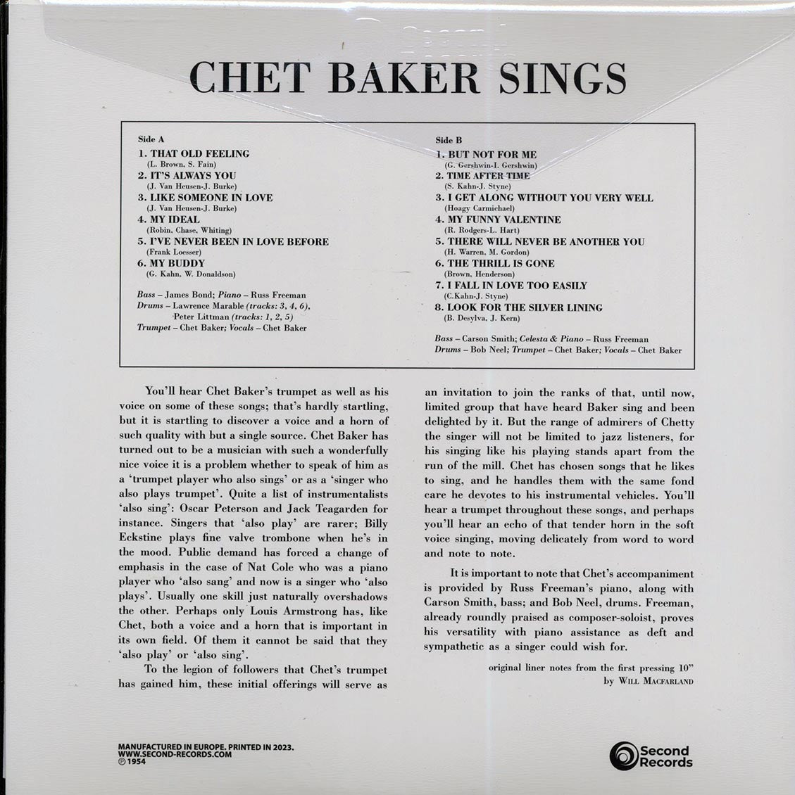 Chet Baker - Sings (180g) (yellow vinyl)