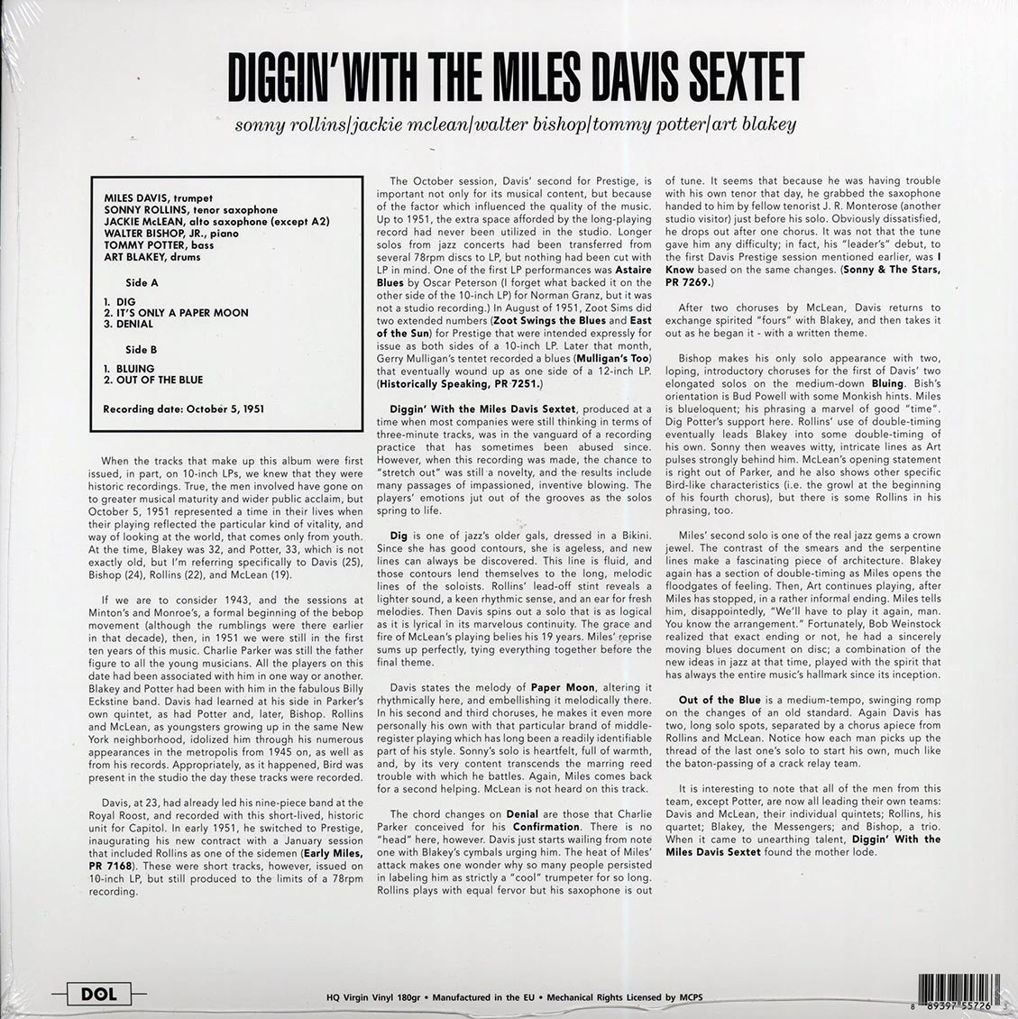 The Miles Davis Sextet - Diggin' With The Miles Davis Sextet (180g)