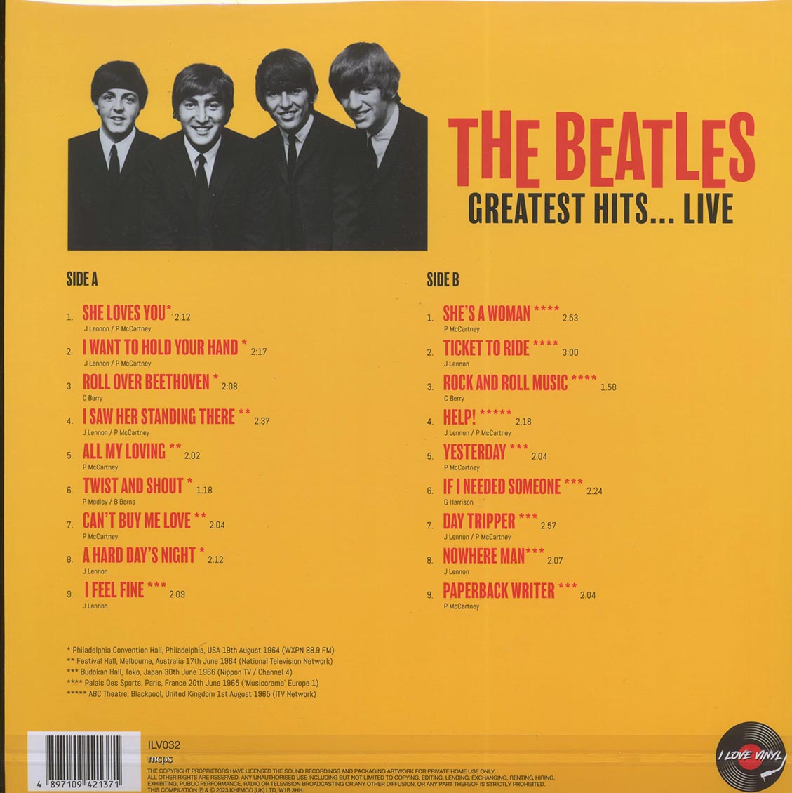 The Beatles - Greatest Hits Live: Philadelphia, Melbourne, Tokyo, Paris, Blackpool (180g)