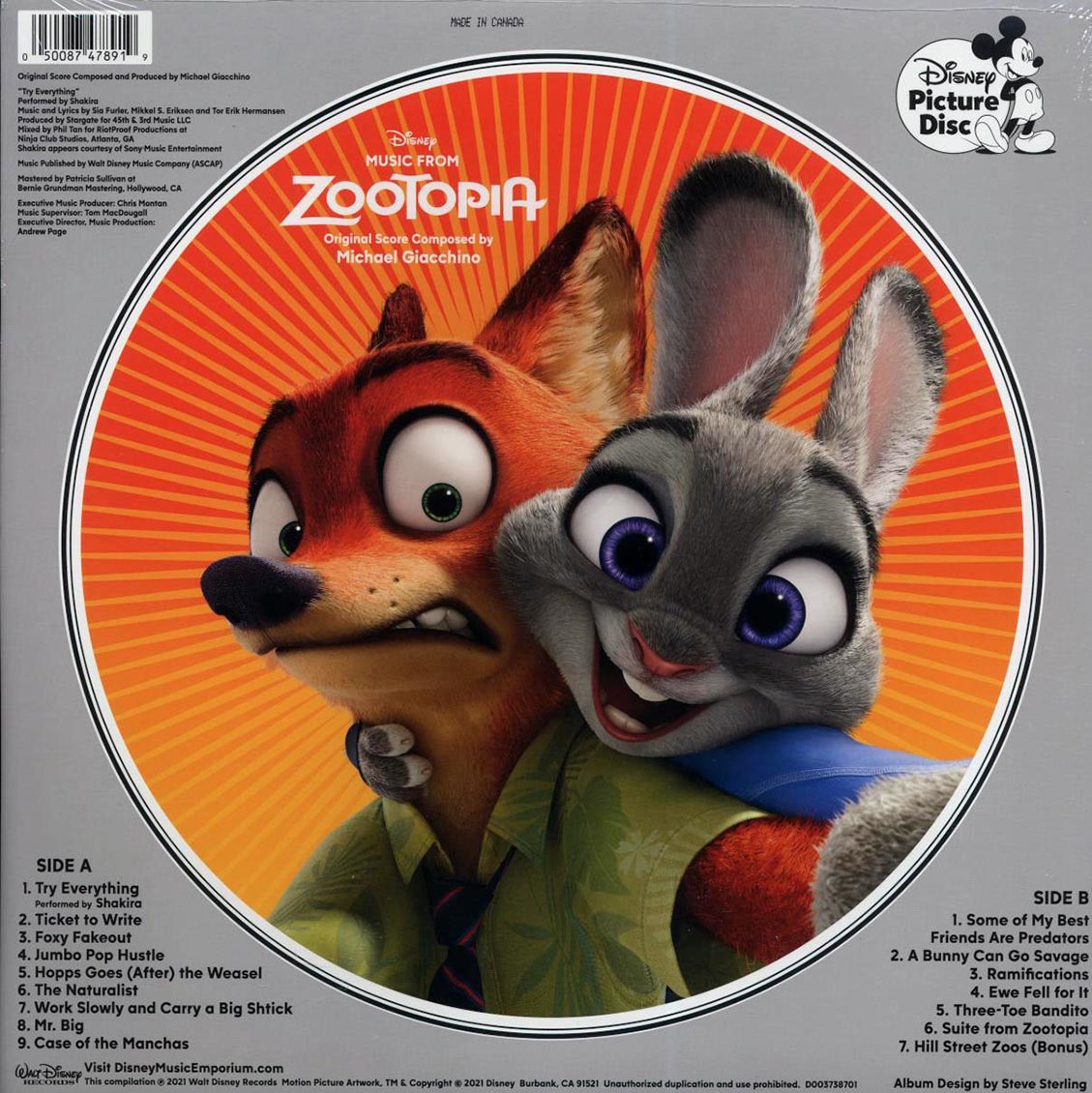 Michael Giacchino - Music From Zootopia: Original Score (die-cut jacket) (picture disc)