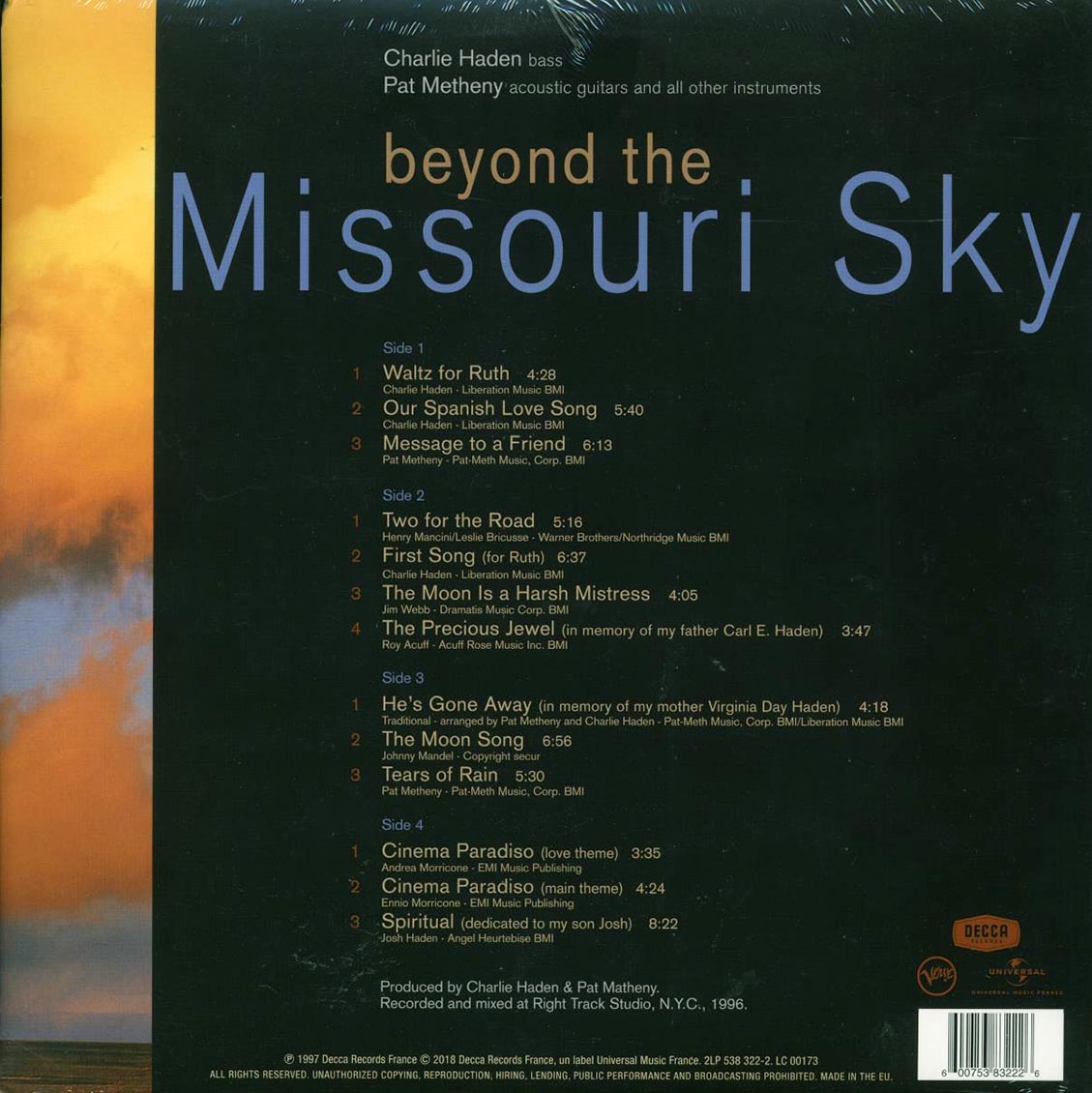 Charlie Haden, Pat Metheny - Beyond The Missouri Sky: Short Stories (2xLP)