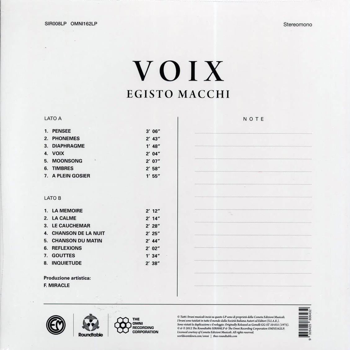 Egisto Macchi - Voix (ltd. 500 copies made) (remastered)