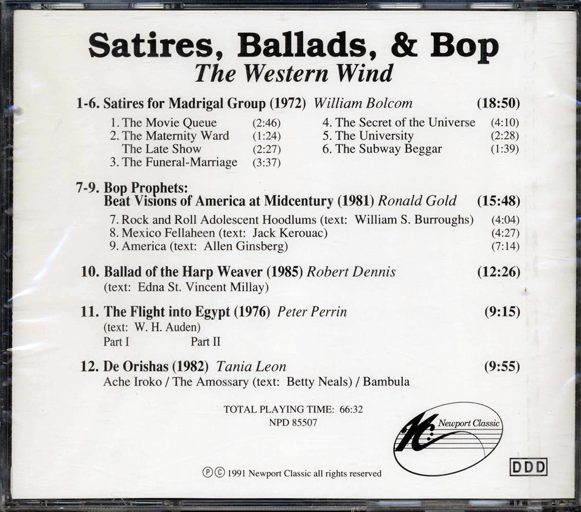 William Bolcom, Ronald Gold, Robert Dennis, Peter Perrin, Tania Leon, The Western Wind Vocal Ensemble - Satires, Ballads & Bop