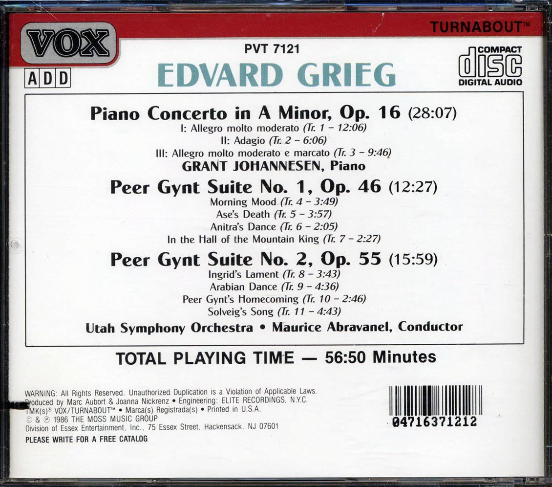 Edvard Grieg, Grant Johannesen, Utah Symphony Orchestra, Maurice Abravanel - Piano Concerto / Peer Gynt Suites (marked/ltd stock)