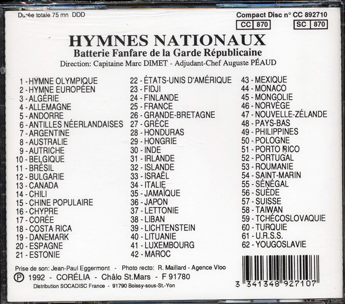 Batterie Fanfare De La Garde Republicaine - Hymnes Nationaux (62 tracks)