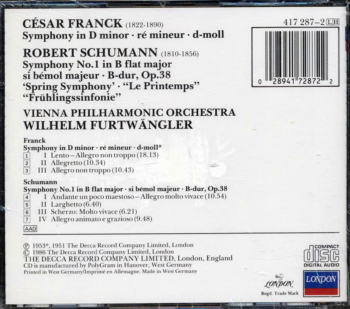 Franck, Schumann, Vienna Philharmonic, Wilhelm Furtwangler - Symphony In D Minor, Spring Symphony