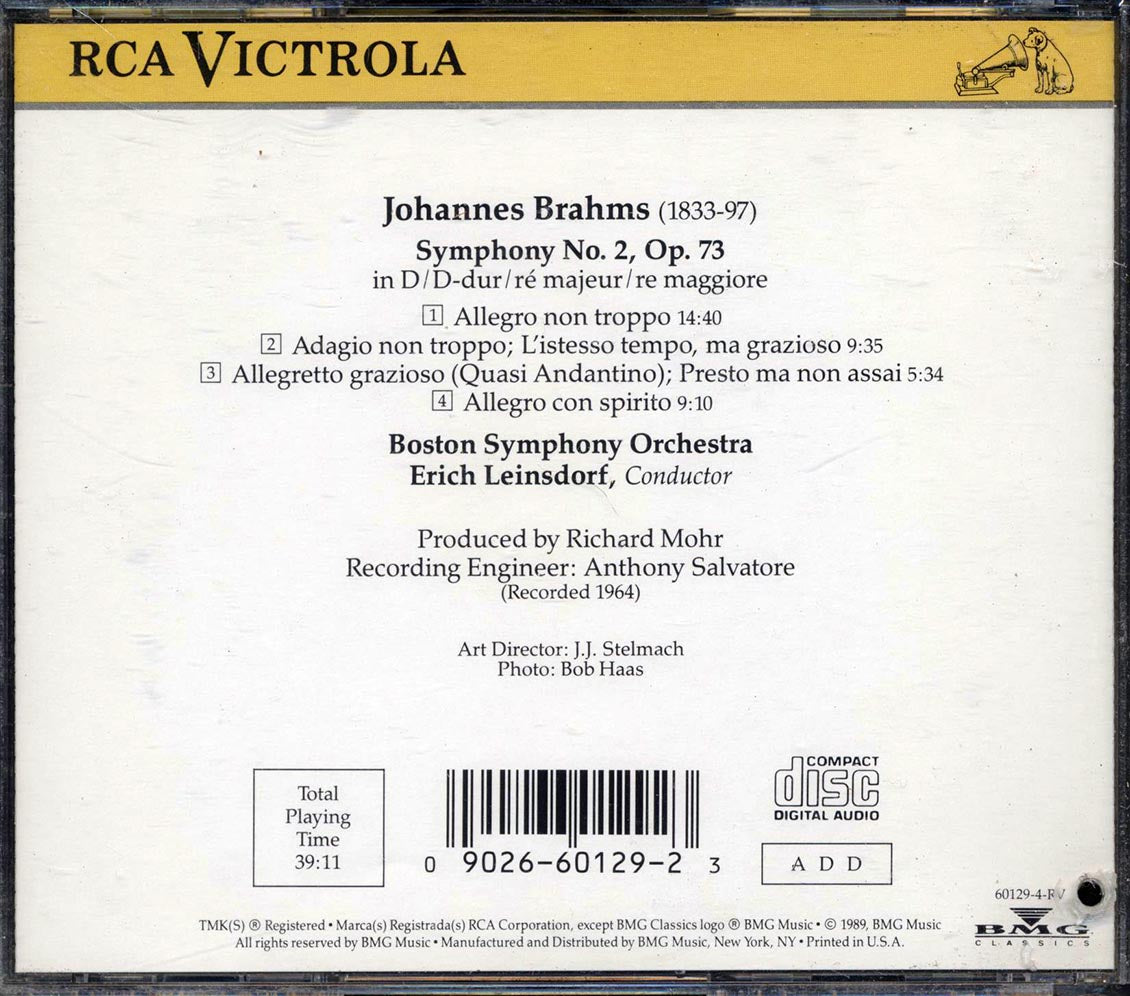 Brahms, Boston Symphony Orchestra, Erich Leinsdorf - Symphony No. 2