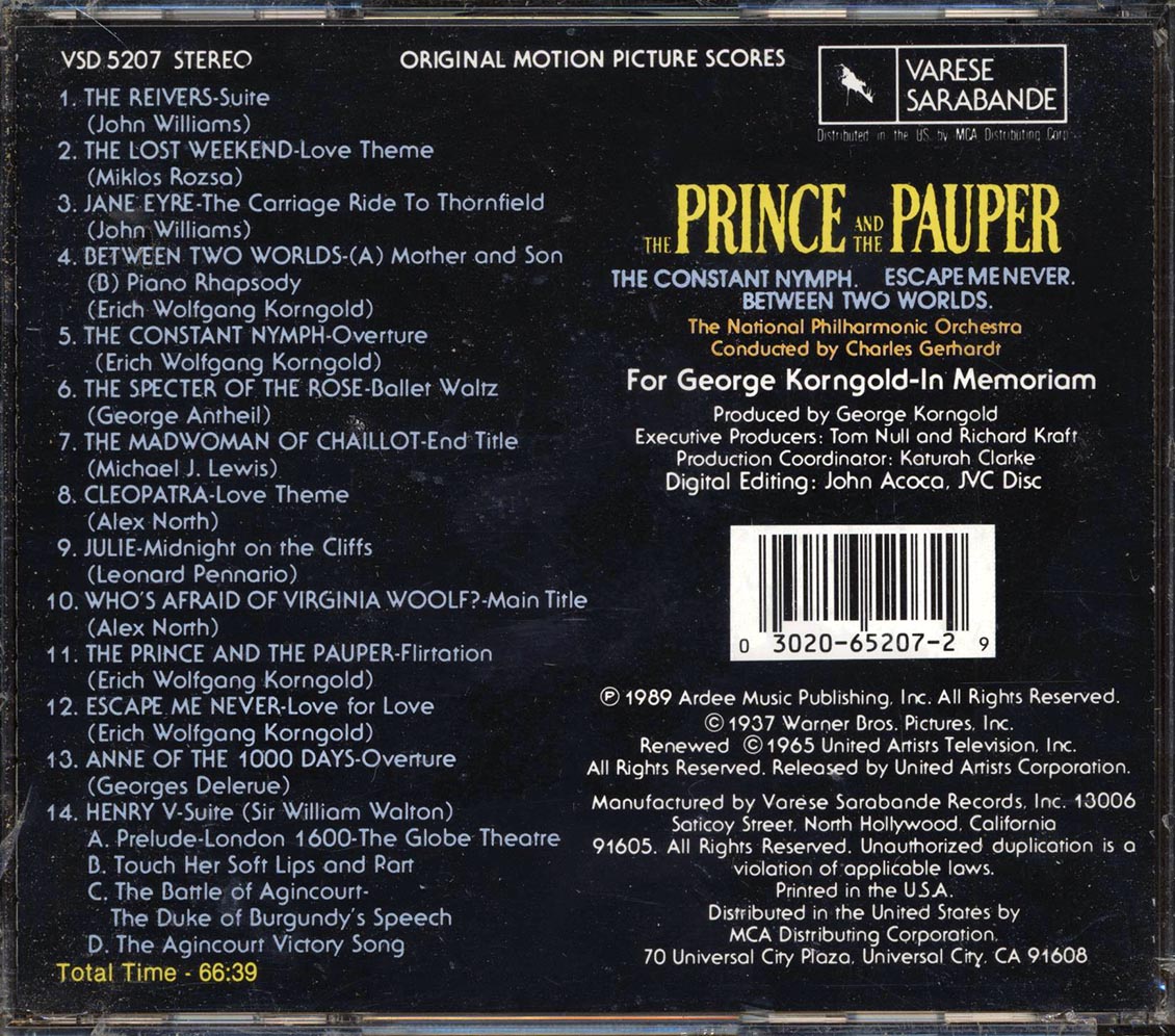 Erich Wolfgang Korngold, John Williams, Alex North, Etc. - The Prince And The Pauper