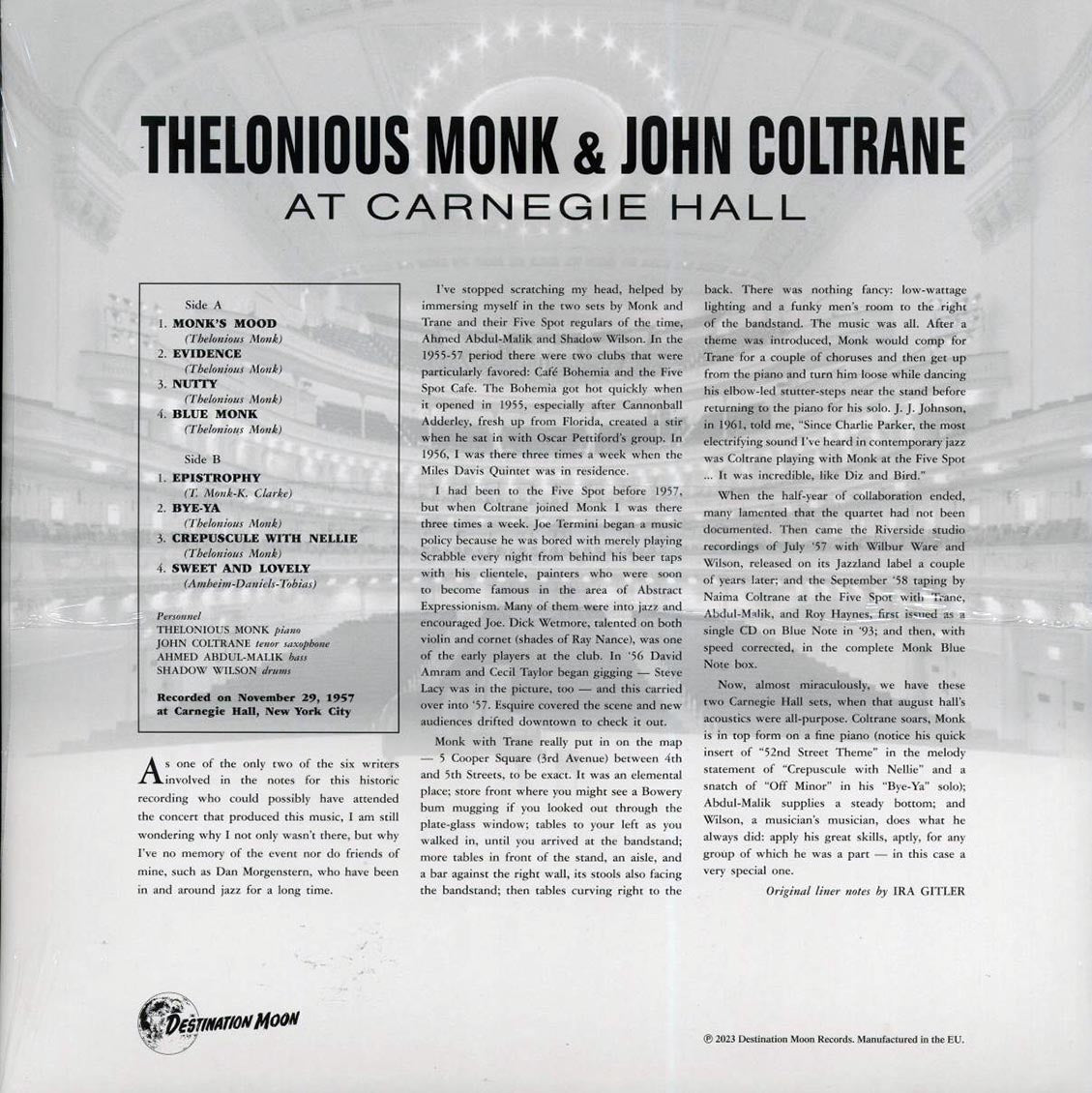 Thelonious Monk, John Coltrane - Thelonious Monk & John Coltrane At Carnegie Hall (ltd. 500 copies made) (clear vinyl)