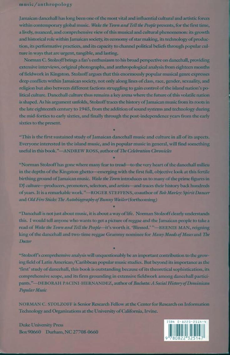 Book - Norman C Stolzoff - Wake The Town And Tell The People: Dancehall Culture In Jamaica