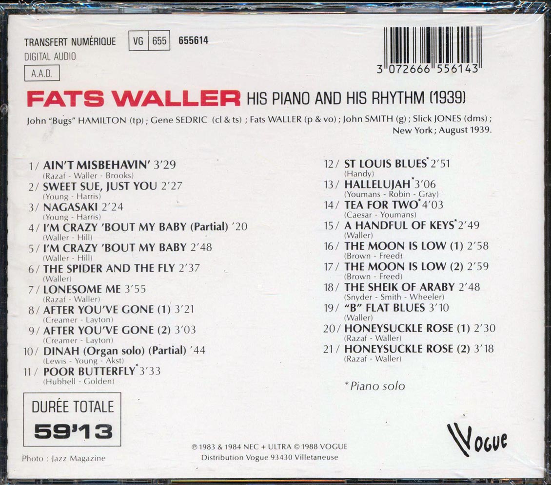 Fats Waller - His Piano And His Rhythm (21 tracks)