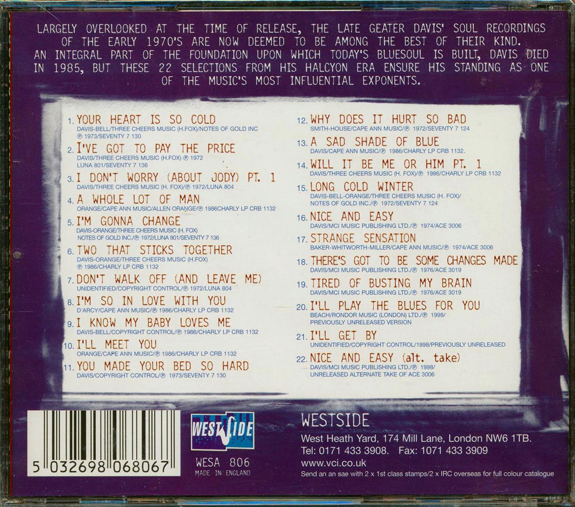 Geater Davis - Sadder Shades Of Blue: The Southern Soul Sessions 1971-76 (22 tracks) (remastered)