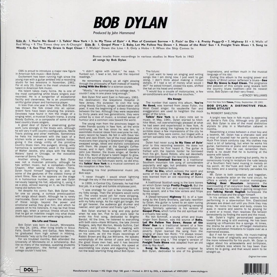 Bob Dylan - Bob Dylan (+5 bonus tracks) (180g)