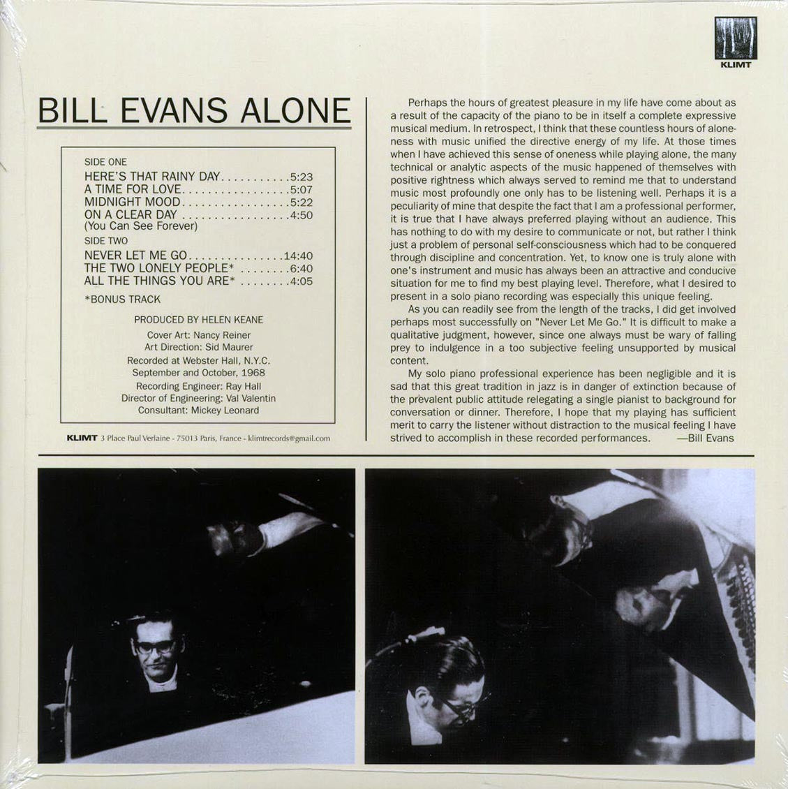 Bill Evans - Alone (+2 bonus tracks) (white vinyl)