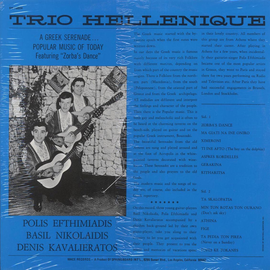 Trio Hellenique - A Greek Serenade, Popular Music Of Today Featuring Zorba's Dance (orig. press)