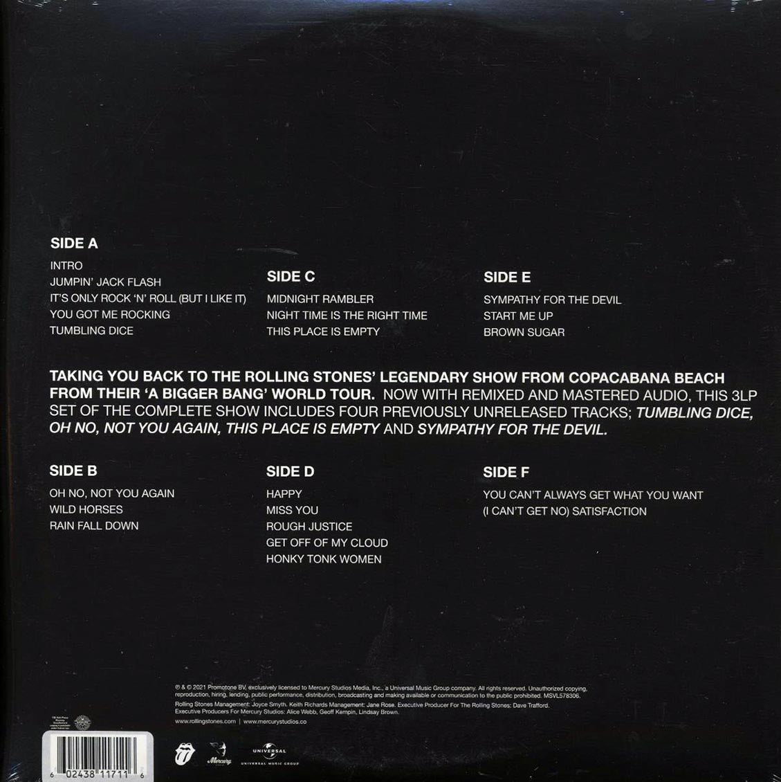 The Rolling Stones - A Bigger Bang: Live On Copacabana Beach (3xLP) (180g) (clear vinyl)