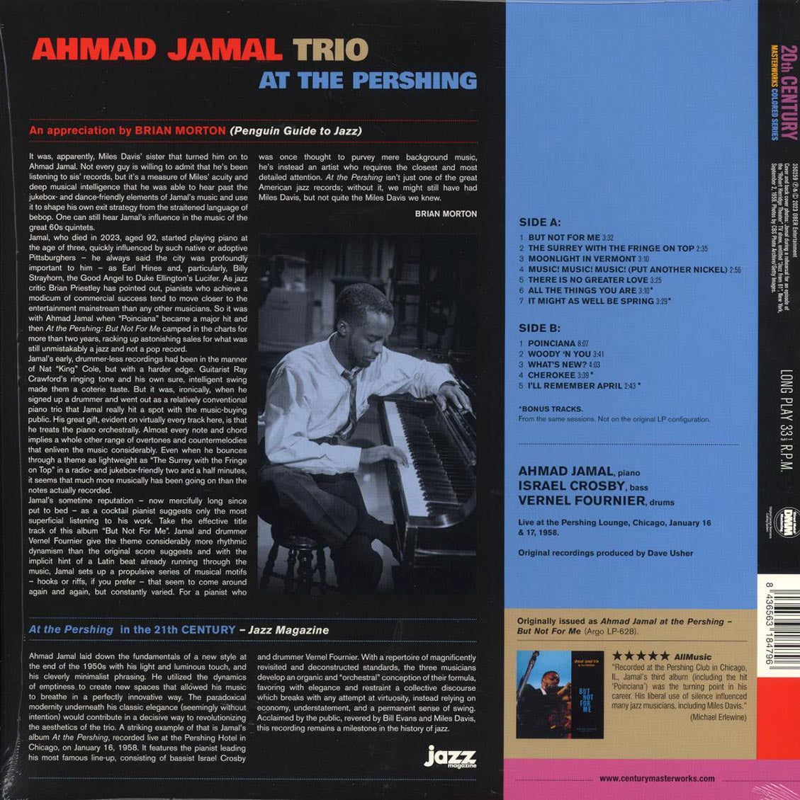 Ahmad Jamal Trio - At The Pershing (+4 bonus tracks) (ltd. ed.) (180g) (blue vinyl)