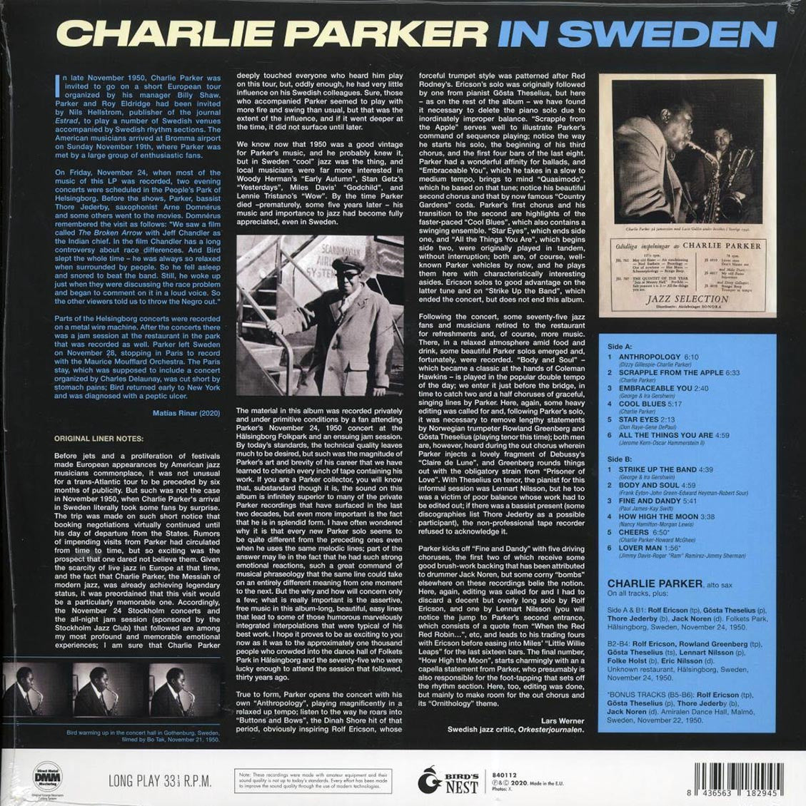 Charlie Parker - In Sweden (+2 bonus tracks) (ltd. ed.) (180g) (blue vinyl)
