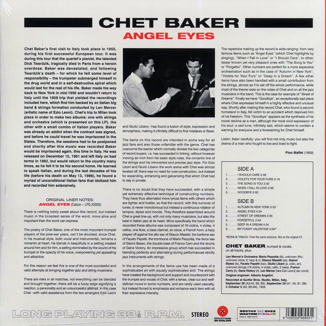 Chet Baker, Len Mercer & His Orchestra - Sings And Plays With Len Mercer And His Orchestra: Angel Eyes (+bonus track) (ltd. ed.) (180g) (red vinyl)