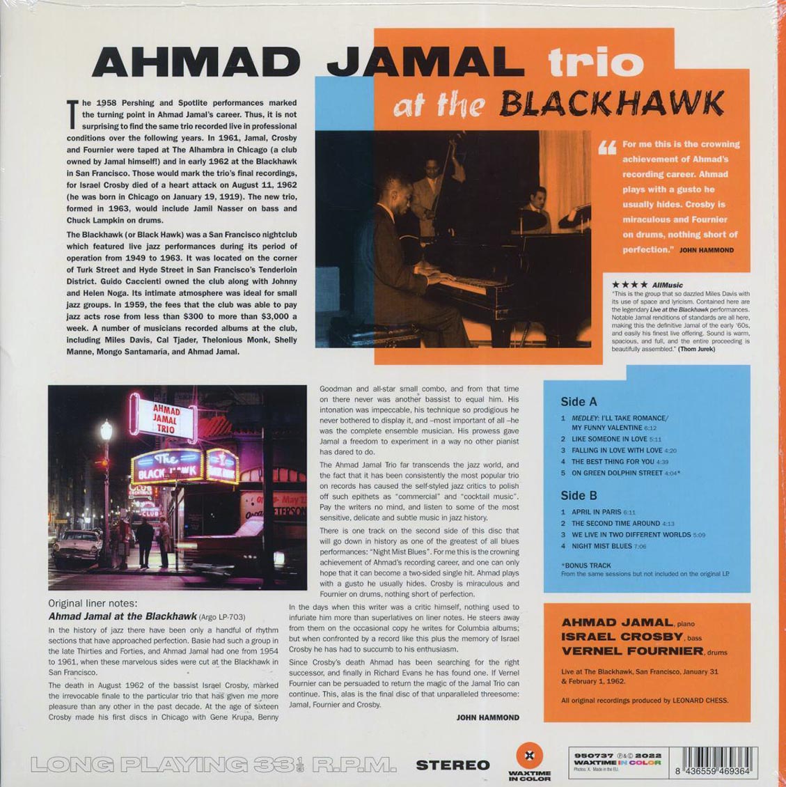 Ahmad Jamal Trio - At The Blackhawk (+bonus track) (ltd. ed.) (180g) (orange vinyl)