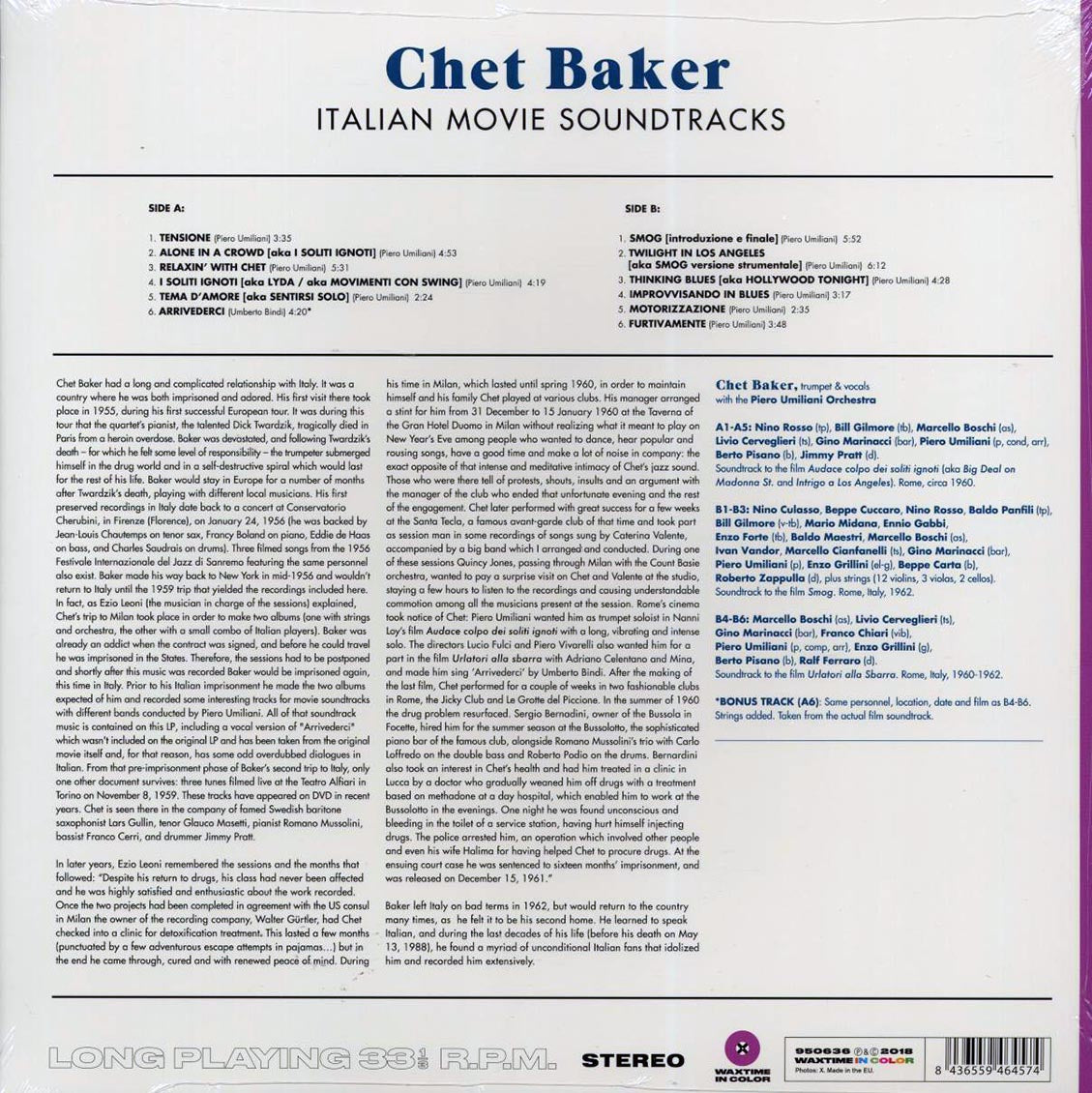 Chet Baker - Italian Movie Soundtracks (+bonus track) (ltd. ed.) (180g) (purple vinyl)