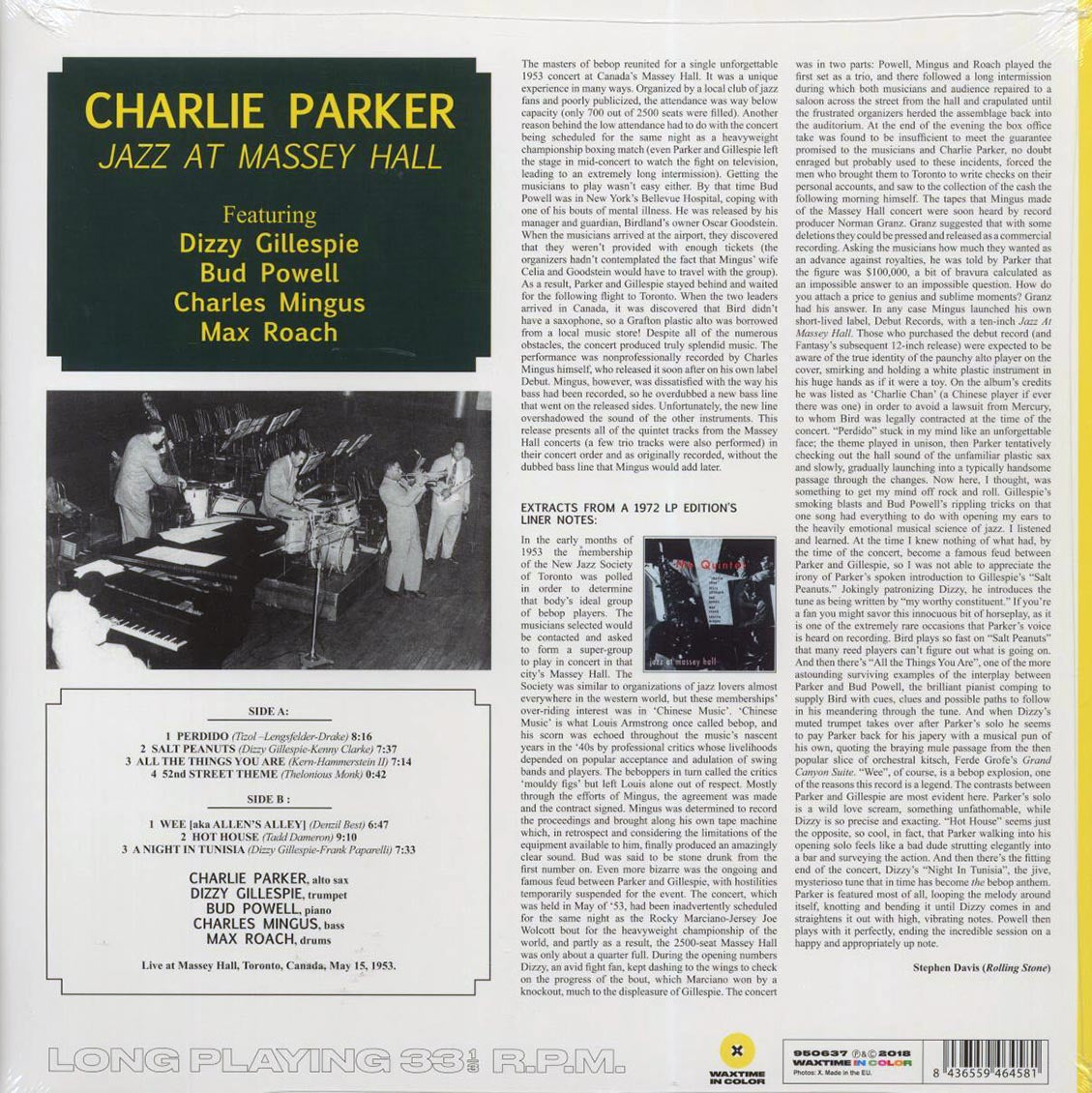 Charlie Parker, Dizzy Gillespie, Bud Powell, Charles Mingus, Max Roach - Jazz At Massey Hall (ltd. ed.) (180g) (yellow vinyl)