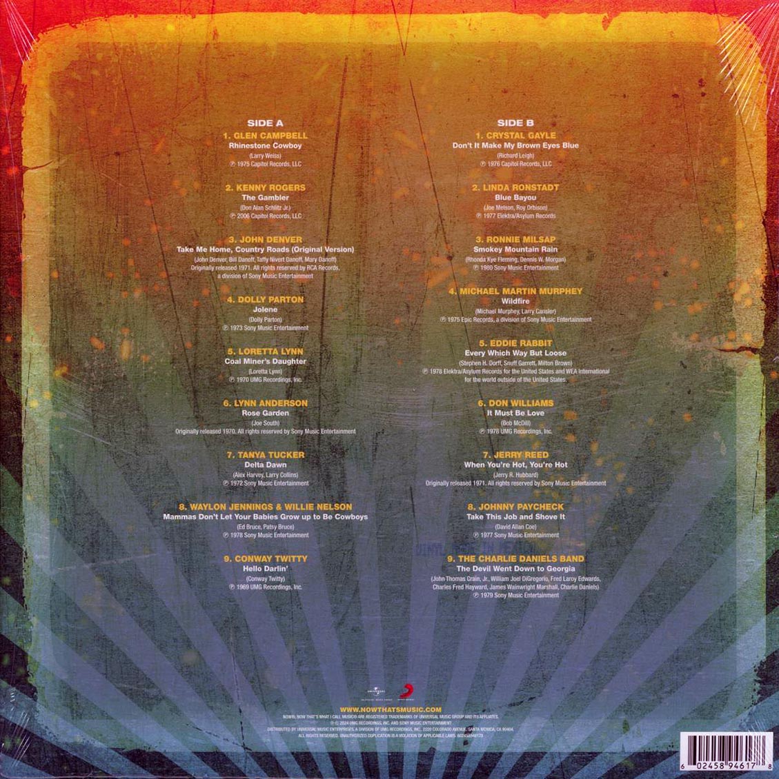 Dolly Parton, John Denver, Kenny Rogers, The Charlie Daniels Band, Jerry Reed, Etc. - Now That’s What I Call Country Classics 70s (orange vinyl)