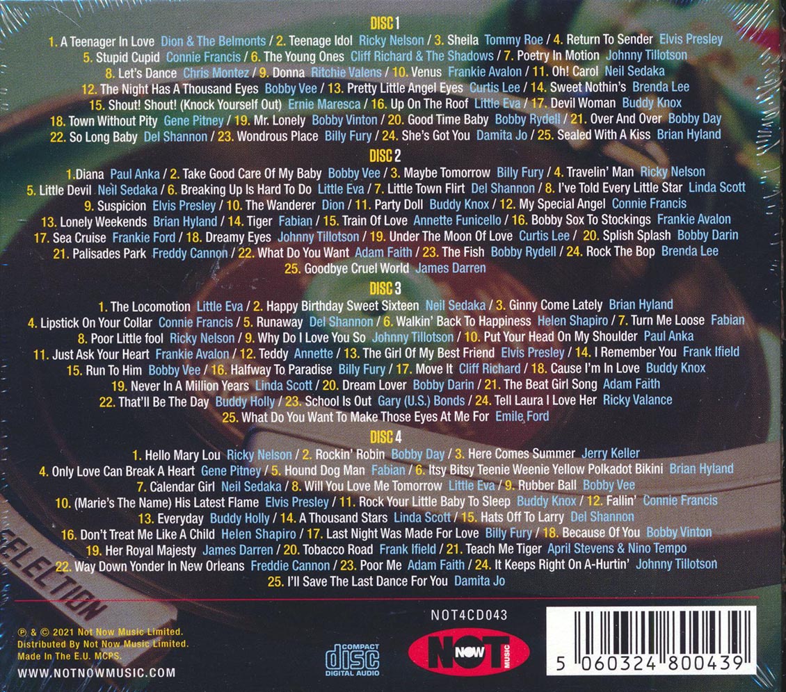 Paul Anka, Annette Funicello, Bobby Vee, Ricky Nelson, Billy Fury, Etc. - 100 Teen Idol Hits (100 tracks) (4xCD) (deluxe 4-fold digipak)
