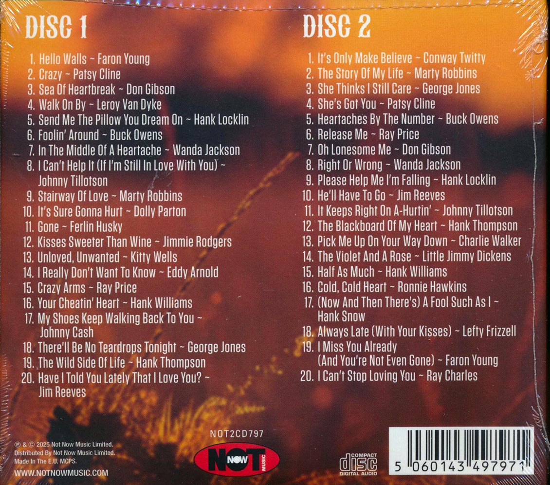 Patsy Cline, Jim Reeves, Johnny Cash, Dolly Parton, Loretta Lynn, Etc. - 40 Original Country Love Songs (40 tracks) (2xCD)