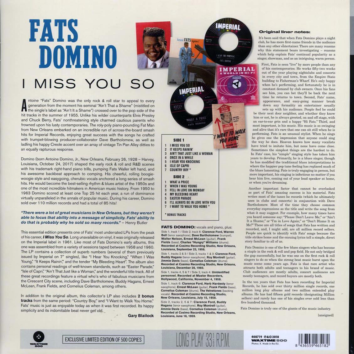 Fats Domino - I Miss You So (+2 bonus tracks) (180g)