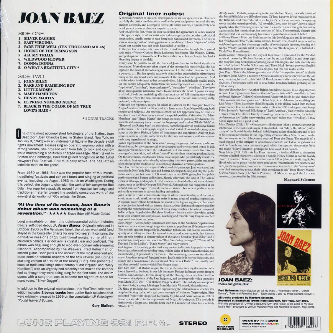 Joan Baez - Joan Baez (Debut Album) (+2 bonus tracks) (ltd. ed.) (yellow vinyl)