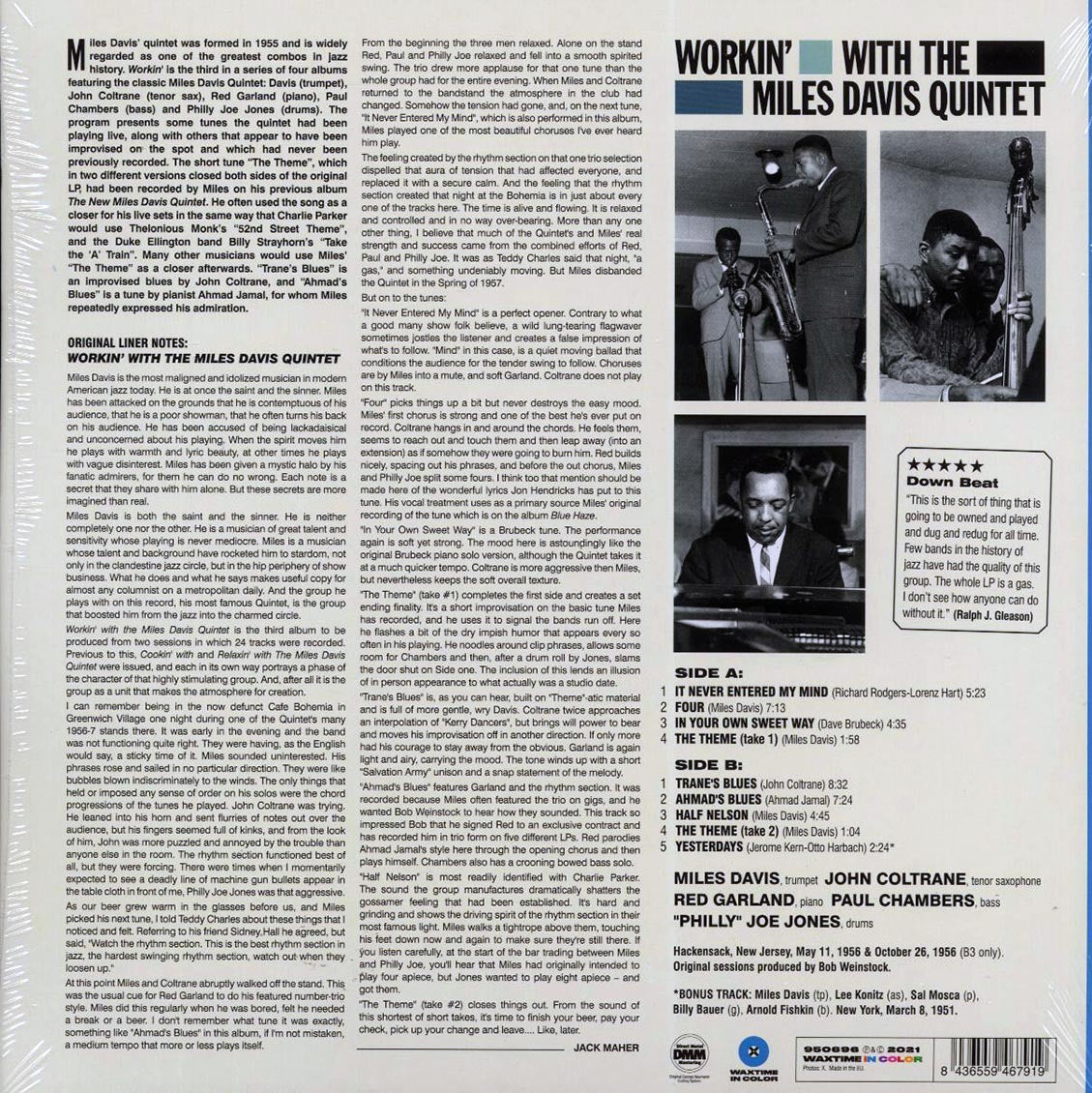 Miles Davis Quintet - Workin’ With The Miles Davis Quintet (+bonus track) (ltd. ed.) (180g) (blue vinyl)