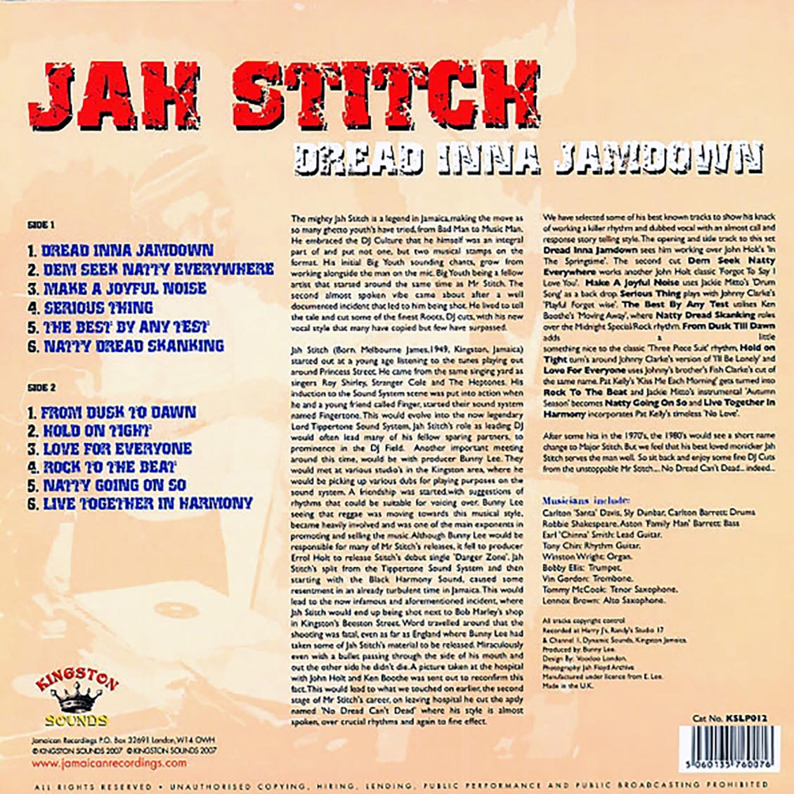 Jah Stitch - Dread Inna Jamdown (180g)