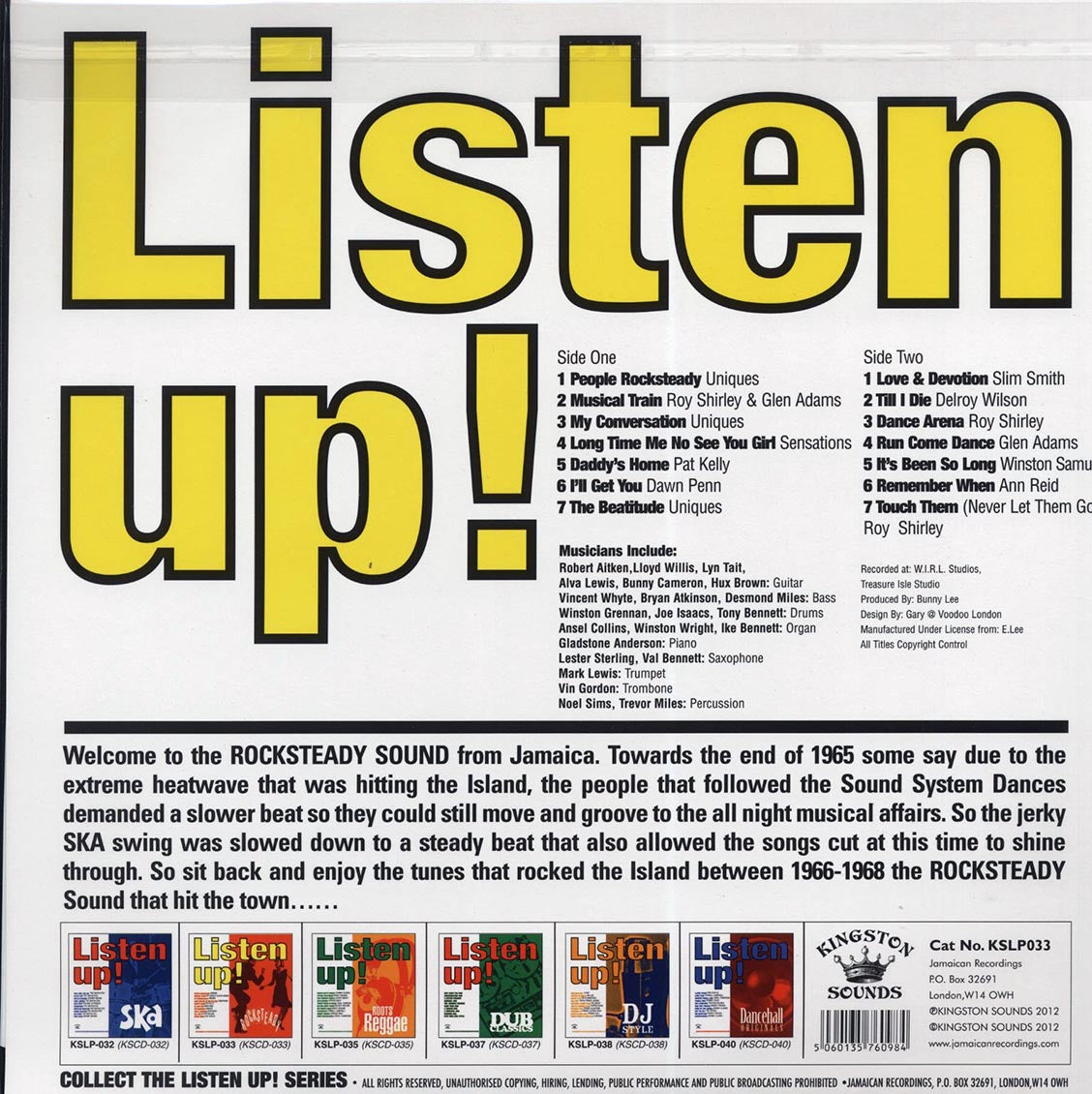 The Uniques, Slim Smith, Dawn Penn, Pat Kelly, Etc. - Listen Up: Rock Steady (180g)