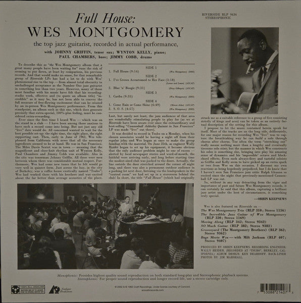 MONTGOMERY WES - FULL HOUSE (2LP/180G/45RPM)