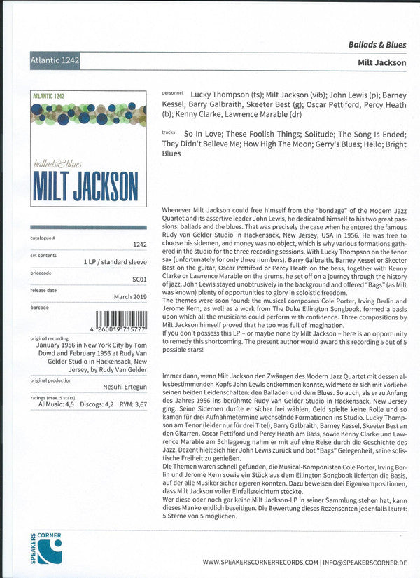 JACKSON,MILT - BALLADS & BLUES