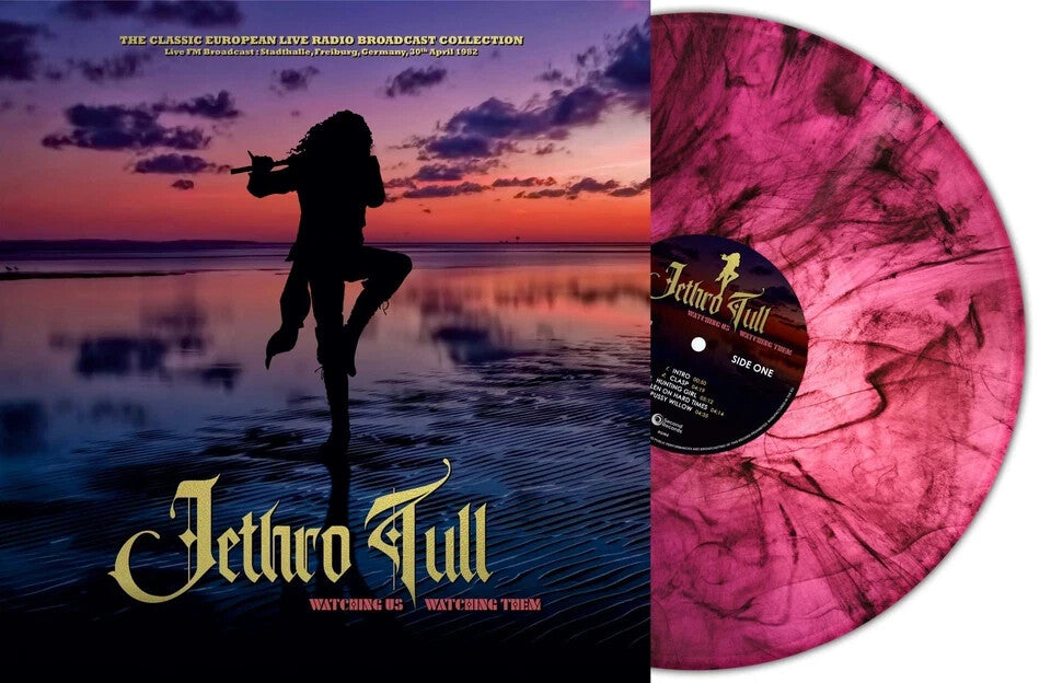 Jethro Tull Watching Us Watching Them album cover with magenta marble vinyl record