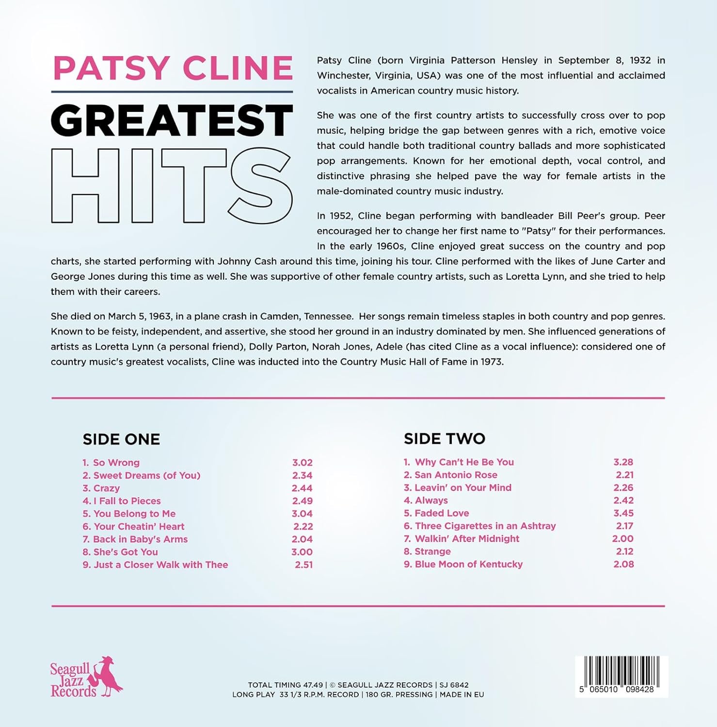 Patsy Cline Vinyl - Greatest Hits - Limited Color Edition product image 3