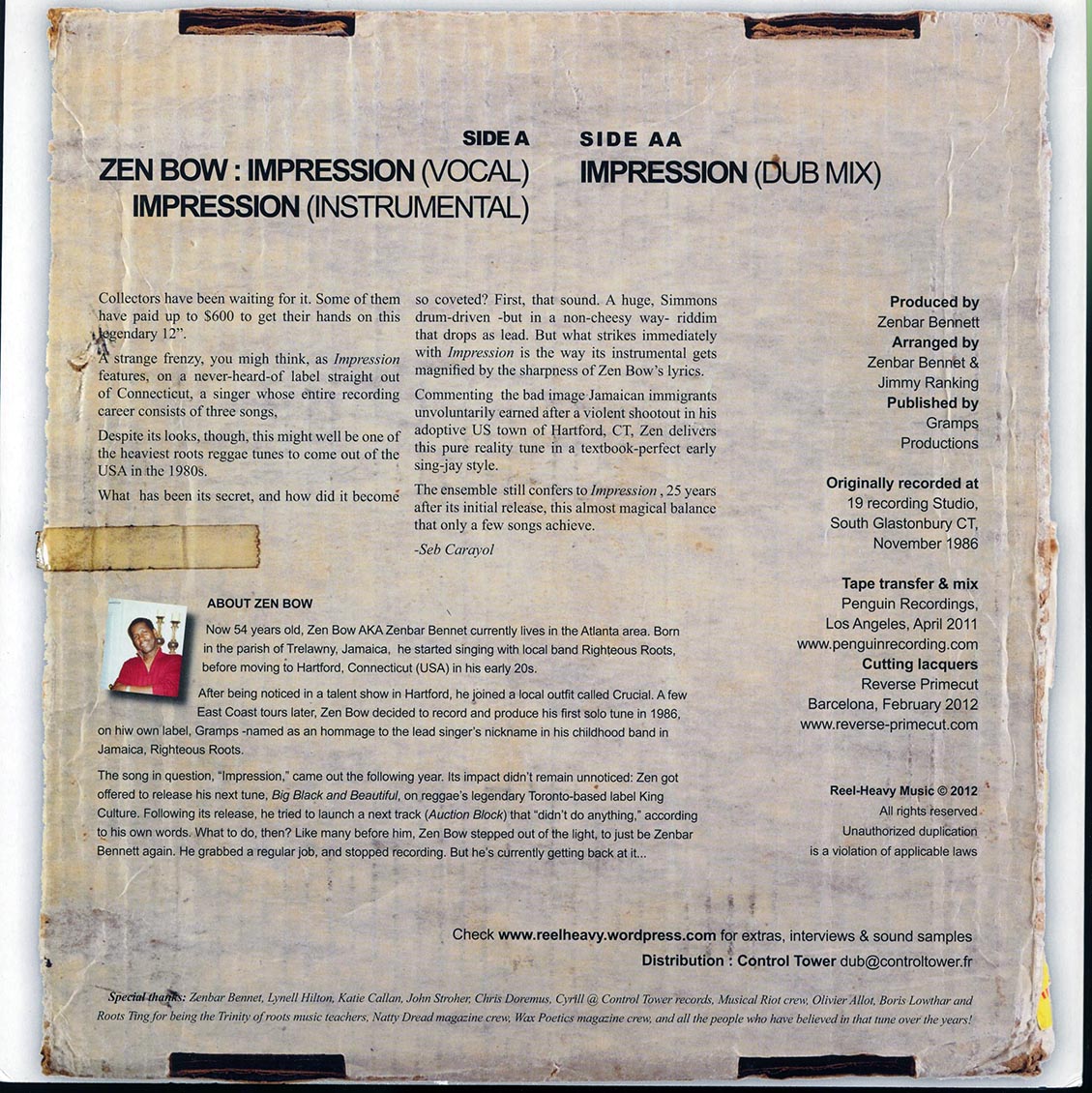 Zen Bow - Impression; Instrumental / Dub Mix (2012 FIRST PRESS) product image 2